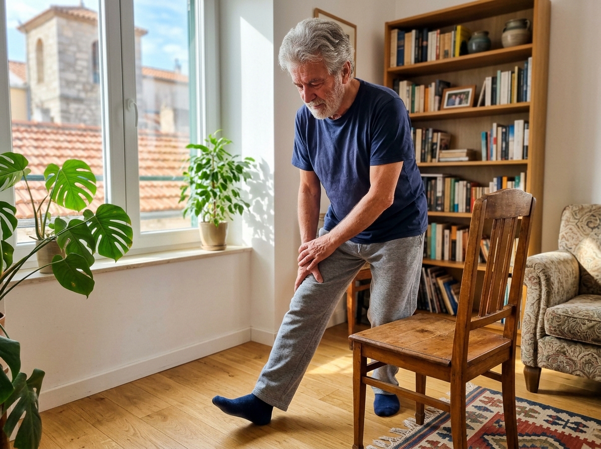 László kíméletes nyújtási rutinja a lakásban